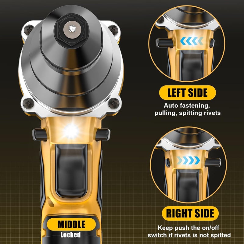 Cerycose Cordless Rivet Gun Compatible with DeWalt 20V Battery,Brushless Electric Rivet Nut Tool with 3 Sizes Steel Rivets(1/8",5/32",3/16") & Nose Pieces, Professional Riveters Gun 20V(Tool Only) - Image 3